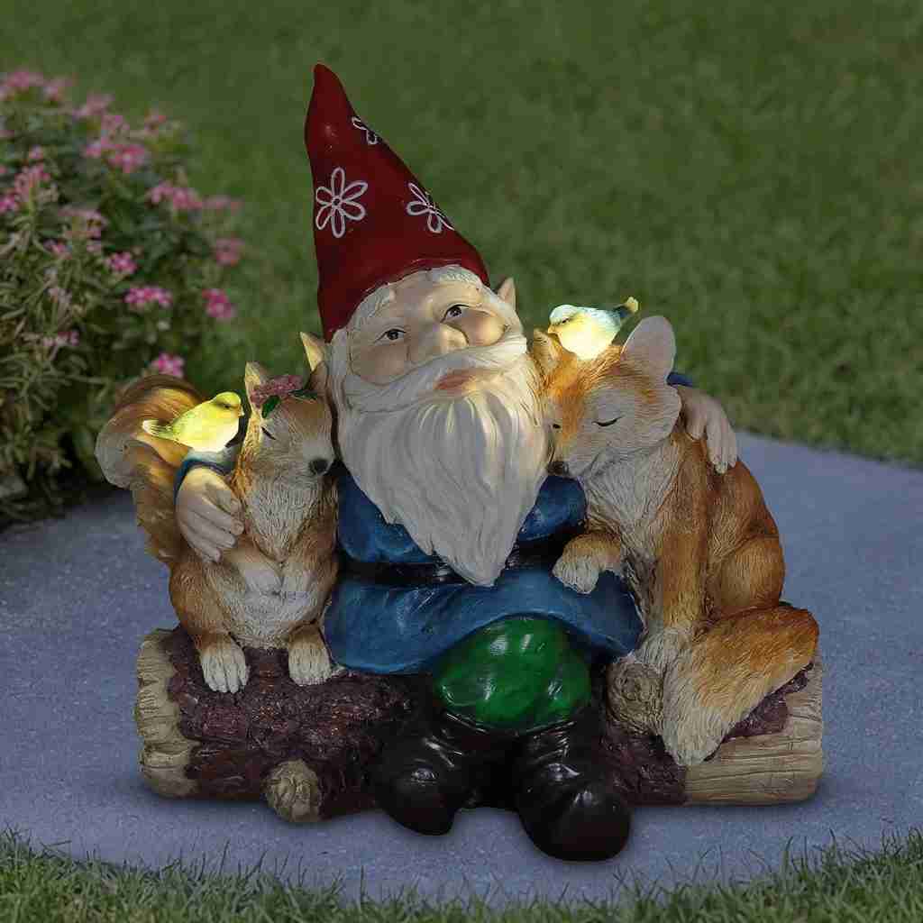Exhart Garden Gnome, Solar Squirrel and Fox Friends Garden Sculpture, LED Birds, Outdoor Lawn and Yard Decoration, 14 x 8 x 13.5 Inch Exhart Garden Gnome, Solar Squirrel and Fox Friends Garden Sculpture, LED Birds, Outdoor Lawn and Yard Decoration, 14 x 8 x 13.5 Inch