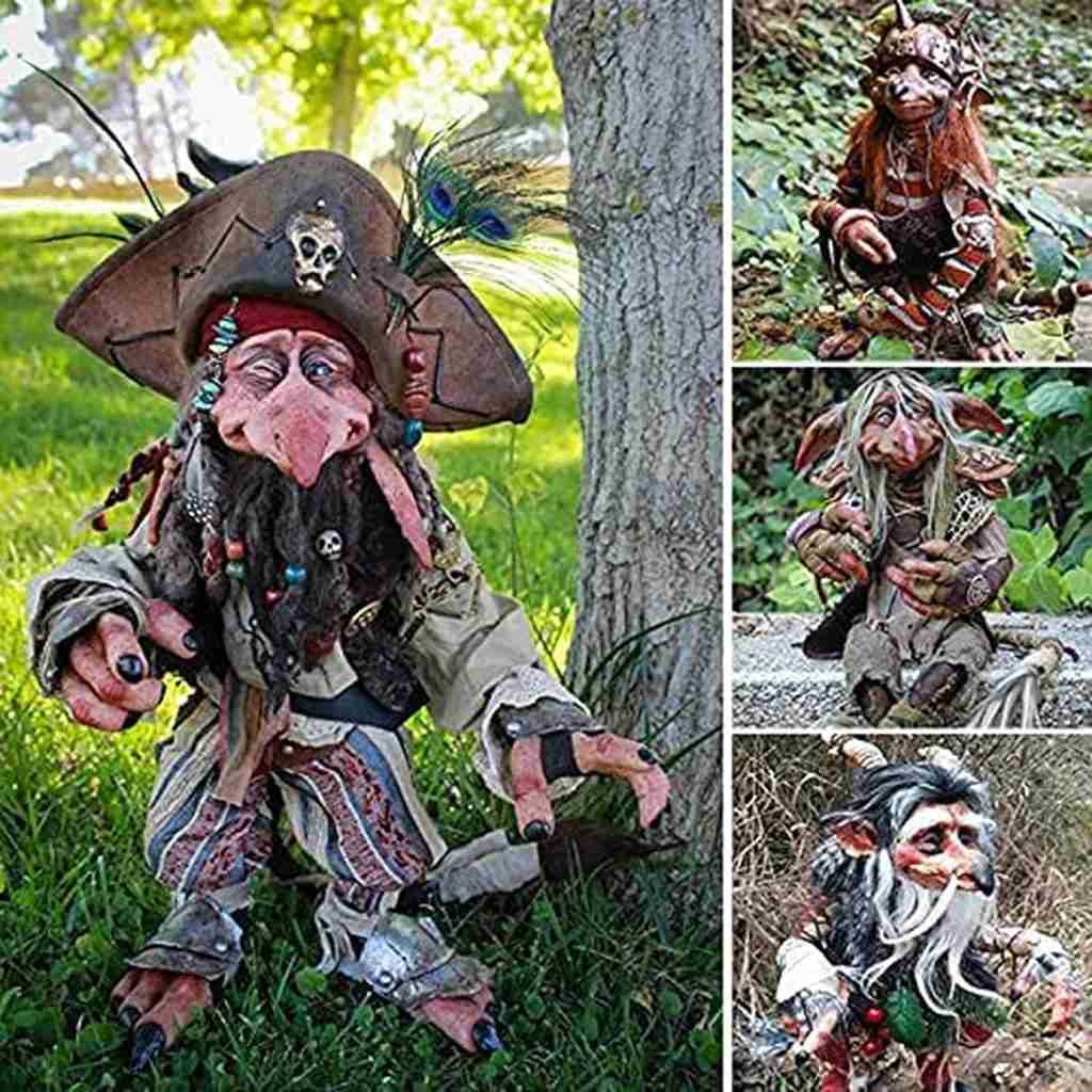 Sikrit Garden Big Goblin - Vintage Gothic Goblin Garden Decor, Handmade Resin Art Statues, Garden Gnomes of The Troll Clan, Halloween Dwarf Elf Garden Tabletop Art Décor (1set)