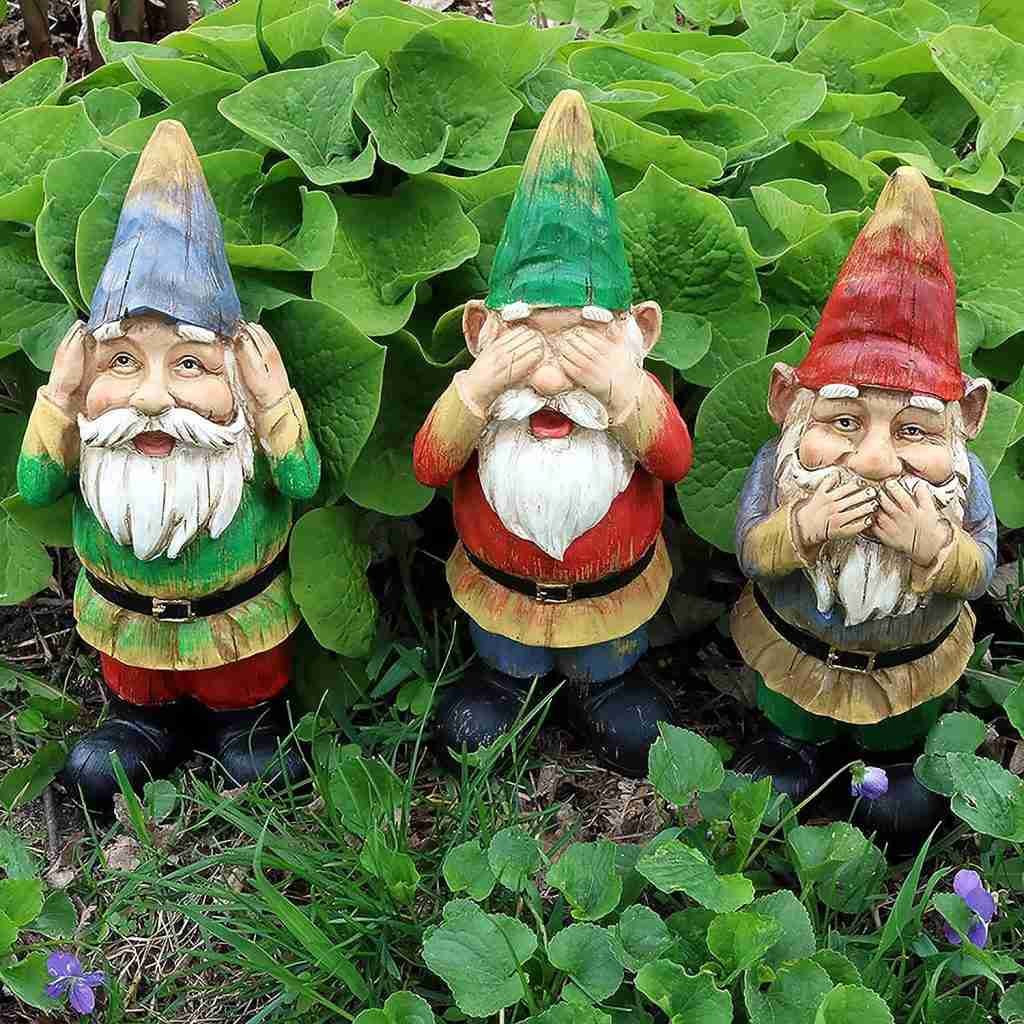 Sunnydaze 12-Inch H Three Wise Garden Gnomes - Hear, Speak, See No Evil Set - Outdoor Lawn Statues