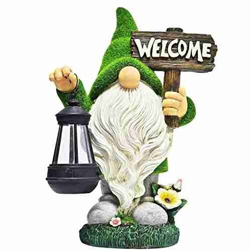 XXXFLOWER Solar Garden Statue,Creative Gnome Garden Statue Outdoor Lawn Decoration, Ornament Housewarming Garden Gift for Patio, Balcony, Yard, Lawn Ornament(Gnome with Lamp)